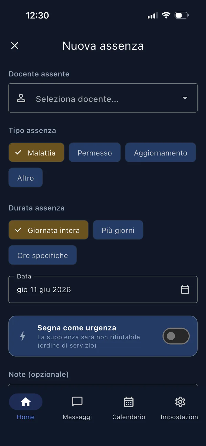 Nuova assenza Cattedra