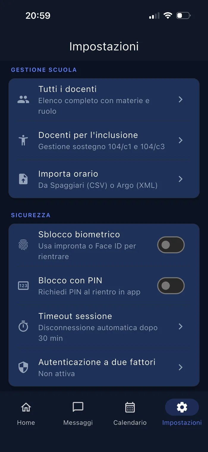 Impostazioni sicurezza Cattedra