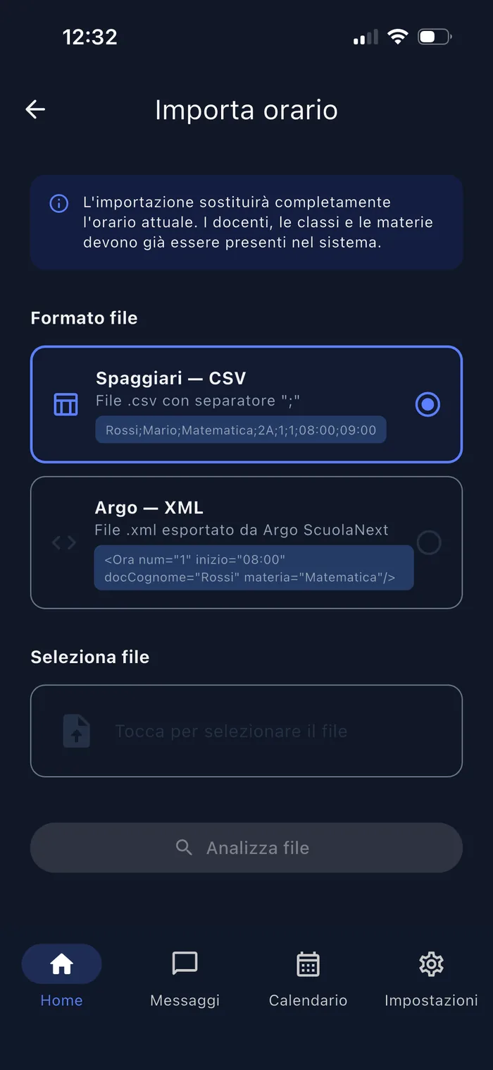 Importa orario Cattedra